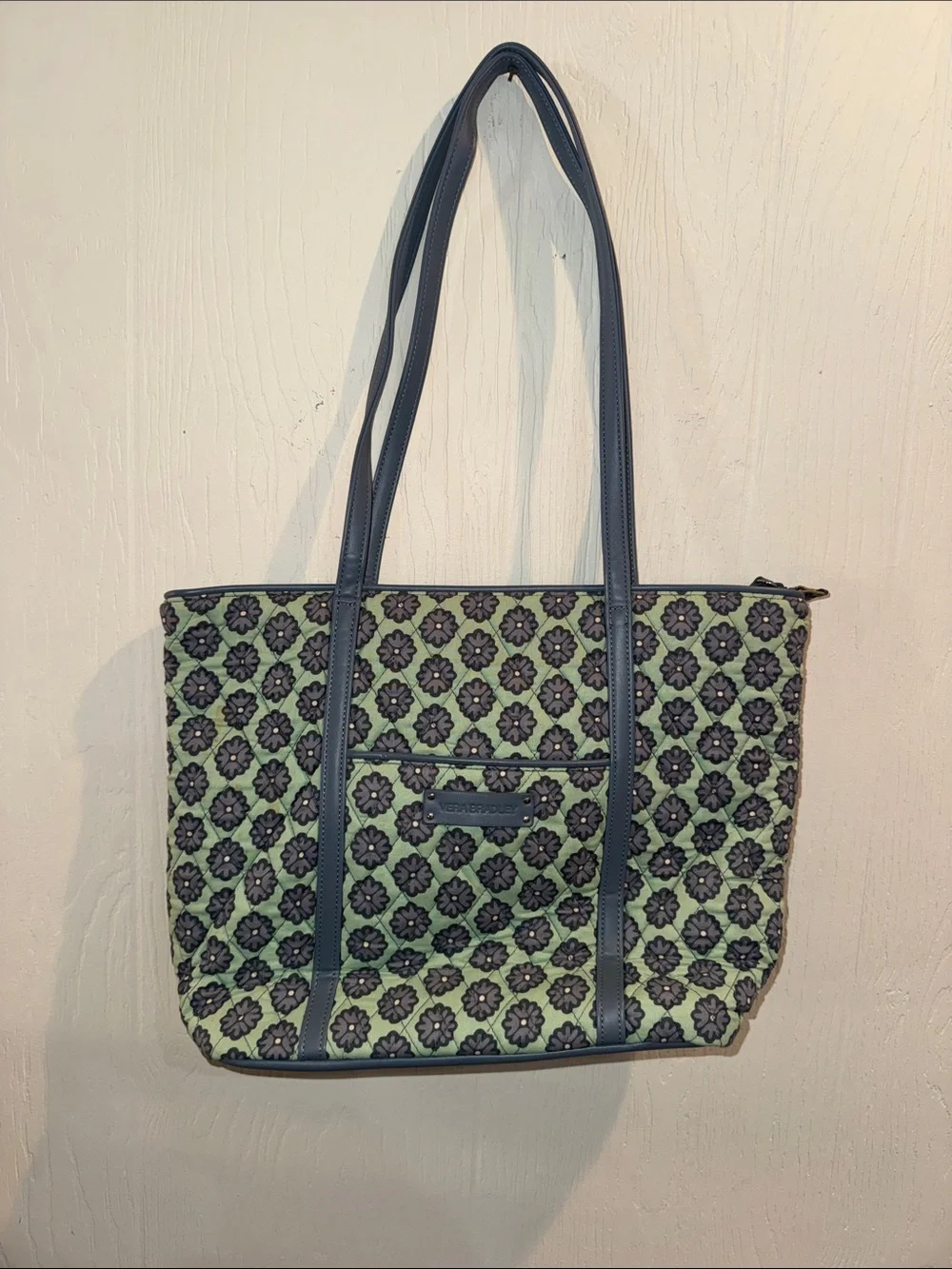 Vera Bradley Green Floral Print Tote with Black Accents